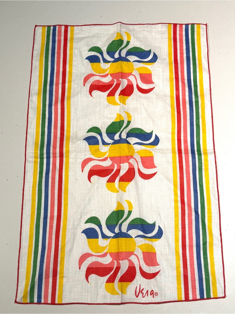 Vintage VERA Small Tea Towels - Rainbow Sunburst Stripe - Set of 4
